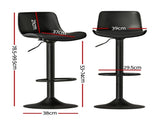 Artiss 2x Bar Stools Padded Seat Gas Lift Black BA-KJ-GL-BPP-SPU-BKX2