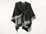 Solid Color Striped-Border Faux Cashmere Shawl Scarf, Minimalist Versatile Autumn Winter Warmth V1232-WJ006