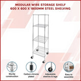 Modular Wire Storage Shelf 600 x 600 x 1800mm Steel Shelving V63-841241