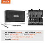 VEVOR 1/2" Drive Impact Socket Set, 11 Piece Deep Socket Set SAE 3/8"-1", 6 Point CR-V Alloy Steel V952-CJT12SAECRV11JO1IV0