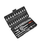 46-Piece Automotive Repair Tool Set - Carbon Steel Ratchet Wrench Socket Kit - 1/4 Inch Drive with V888-ELOSUNG50890