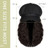 A newsboy hat with wavy curly hair extensions, suitable for women wearing hats with synthetic wigs V1366-AZ2-W-13411