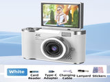 White 4K Compact Digital CCD Camera for Vlogging & Students - Portable Point and Shoot with 2.4-inch V888-ELOSUNG42184