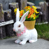 Rabbit Flowerpot Resin Process Rabbit Ornament with Back Basket Outdoor Decoration for Courtyard V1294-YM0717-3111220227011
