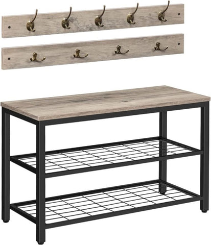 Industrial Design Entryway Shoe Rack with Coat Hooks Organizer V178-83133