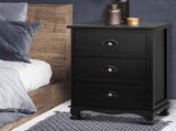 Artiss 2x Bedside Table 3 Drawers Vintage - THYME Black ST-CAB-B-3D-BKX2
