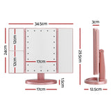 Embellir Tri-fold Makeup Mirror 1X2X3X Magnifying with LED Light Travel Portable Pink MM-E-TRI-3424LED-RGD