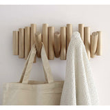 Wooden Wall Coat Rack with 5 Retractable Hooks, 37.1 x 16.5 x 4.4 cm V1188-MS-520-042