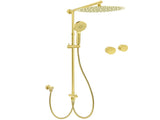 WELS Brushed Gold Rain Shower 12" Head 3 Mode Handheld Rose Sliding Rail Round Taps Set V1233-SC842GHR002M4CGKSR112GKC0292BG