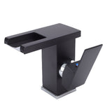LED Bathroom Sink Faucet Black Waterfall Single Hole Handle Vanity Faucet with 2 Water Pipes V1294-YM0901-3112260003111