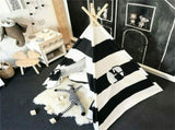 Kids Teepee Tent Black and White Stripe Children Play House for Indoor & Garden V767-XJJ162-BAW-DZ