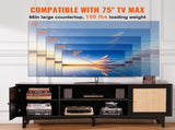 Rattan TV Stand for 75in TV, Boho TV Stand with Rattan Door, Entertainment Center with Build-in V952-TBDSJ66INCHEQ0NLRV3