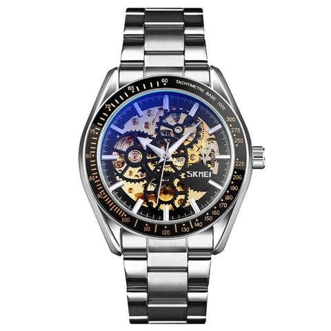 Silver Steel Band Automatic Skeleton Watch For Men PRL-2022335240DBT_NZ
