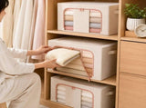 Foldable Storage Box with Clear Window Linen Fabric Clos Organizer Bin with Handles and Zipper Lid V1370-AZ4-09421