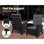 Gardeon 5PC Recliner Chairs Table Sun lounge Wicker Outdoor Furniture Adjustable Black ODF-RECLINER-CHOTTB-5BK