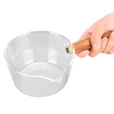 Glass Milk Pot with Wooden Handle V Shaped Spout Noodles Saucepan Home Kitchen Cookware V1294-YM0714-3118210298911