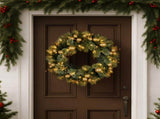 Christabelle 61cm Christmas Wreath Glittery with LED Lights Golden Baubles Front Door Decoratio 112_SENG61