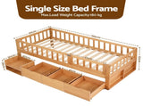 Artiss Kids Single Bed Frame with 3 Storage Drawer Montessori Bed for Toddler Natural WBED-F-CUBIO-S-WD-AB
