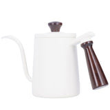 Portable Stainless Steel Coffee Pot with Wooden Handle Long Gooseneck Spout Cafe KettleWhite 700ml V1294-YM0901-3118200231811