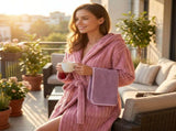 Women's Coral Fleece Hooded Bathrobe Set with 2 Pineapple Grid Towels - Ultra Soft V888-ELOSUNG54484