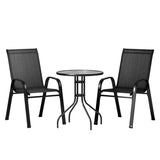 Gardeon 3PC Outdoor Bistro Set Table and Chairs Stackable Patio Furniture Black FF-STA-AL80-BK