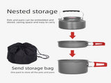 Portable Camping Cookware Set for 3-5 People Aluminum Kettle Pot Frying Pan Mess Kit with Folding V888-ELOSUNG40916