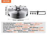 3-Jaw Lathe Chuck, 200 mm, Self-Centering Lathe Chuck, 4-200 mm Clamping Range with T-key Fixing V952-SZKP8YC3G000VDWGDV0