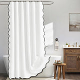 Waterproof Shower Curtain Thick Boho Wavy Edge With Rustproof Hooks - White V1263-JX-8071-1