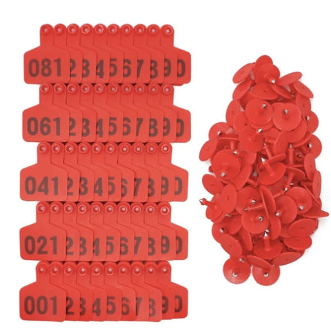 1-100 Cattle Number Ear Tag 6x7cm Set - Medium Red Sheep Livestock Label V238-SUPDZ-39973716197456