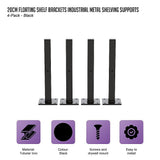 20cm Floating Shelf Brackets Industrial Metal Shelving Supports 4-Pack - Black V63-835211