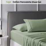 Accessorize Cotton Flannelette Sheet Set 40cm Wall Sage Queen V442-HIN-SHEETS-COTTONFLANNELETTE-SAGE-QS