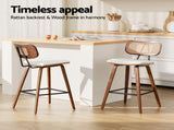 2x Artiss Bar Stools Kitchen Counter Rattan Chairs PU Leather Padding BA-TW-1782-BGX2
