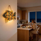 Wooden Fish Wall Hanging,14.96in Rustic Coastal Driftwood Decor with Warm LED Light,Handmade V1369-AZ3-W-14652