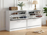 Artiss 2x Shoe Cabinet Storage Organiser 2 Flip Drawer White FURNI-SHOE-3D2-WHX2