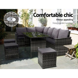 Gardeon Outdoor Furniture Dining Setting Sofa Set Lounge Wicker 9 Seater Mixed Grey ODF-SDBOSS-3OTM-GE
