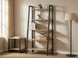 CARLA HOME 5 Tier Ladder Shelf - Wood Metal Display Bookcase - Brown - Rustic - Steel V178-36427