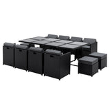 Gardeon Outdoor Dining Set 13 Piece Wicker Table Chairs Setting Black FF-DINING-13-BK-ABCDE