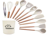 White And Brown 12-Piece Silicone Kitchen Utensil Set - Non-Stick Food-Grade Silicone Cooking Tools V888-ELOSUNG23150