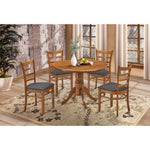 Linaria 5pc Dining Set 106cm Round Pedestral Table 4 Fabric Seat Chair - Walnut V315-VOD-MACK-5PC-KIT