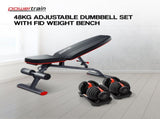 Powertrain 48KG Adjustable Dumbbell Set with FID Weight Bench BF1-24-RD-2-01B