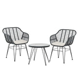 Gardeon 3PC Outdoor Furniture Bistro Set Lounge Setting Table Chairs Cushion Patio Grey ODF-RATTAN-3PCS-GE