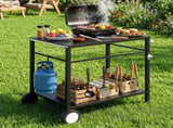 Weisshorn BBQ Camp Party Table, Garden Backyard Outdoor Cart Stainless Steel Prep Table Mobile XFEL-TABLE-2SHE-BK