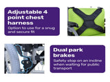 EQUIPMED Kids Premium Paediatric Wheelchair, Lightweight Aluminium, 22" Wheels, 75kg Rated, Green V219-HWCSTNEQK5GA