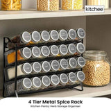 4 Tier Metal Spice Rack 28 Glass Jars - Kitchen Pantry Herb Storage Organiser V238-SUPDZ-40811788927056