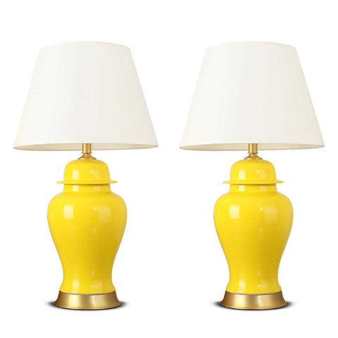 SOGA 2X Oval Ceramic Table Lamp with Gold Metal Base Desk Lamp Yellow TABLELAMP170YELLOWX2