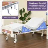 EQUIPMED Medical Bed, w/ Mattress & Over Bed Table, Easy Manual Back and Leg Incline Adjustable, IV V219-BNSADBEQM03A