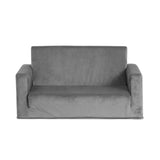 Keezi Kids Sofa 2 Seater Children Flip Open Couch Velvet Armchair Grey KID-SOFA-GY