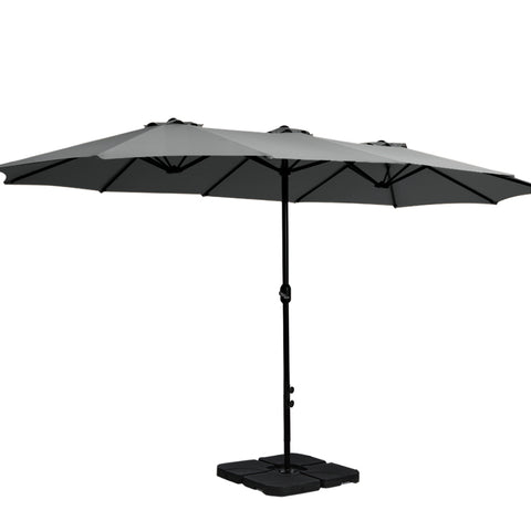 Instahut 4.57m Outdoor Umbrella w/Base Stand Beach Pole Garden Tilt Charcoal UMB-POLE-4-BASE-50N-CO