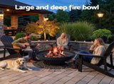 Grillz Fire Pit Table with Lid Deep Fire Bowl Wood Burning BBQ Grill for Backyard Camping Patio FPIT-YH-BBQ-WD