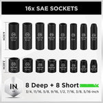 SWANLAKE 3/8" Drive Impact Socket Set, 50-Piece Standard SAE V465-66108